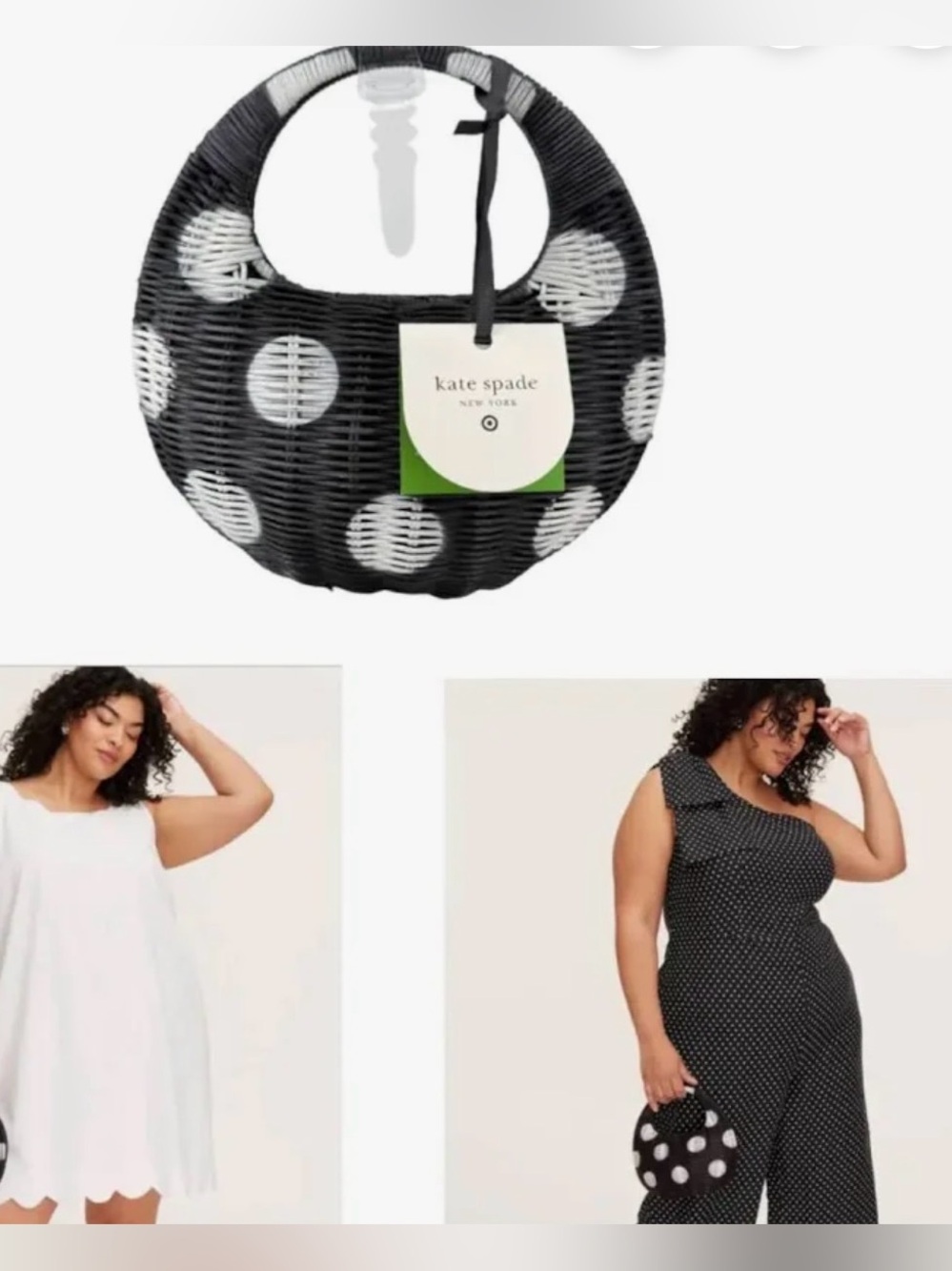 kate spade/Target Black and White Polka Dot Wicker Circle Tote - Picture 5 of 6